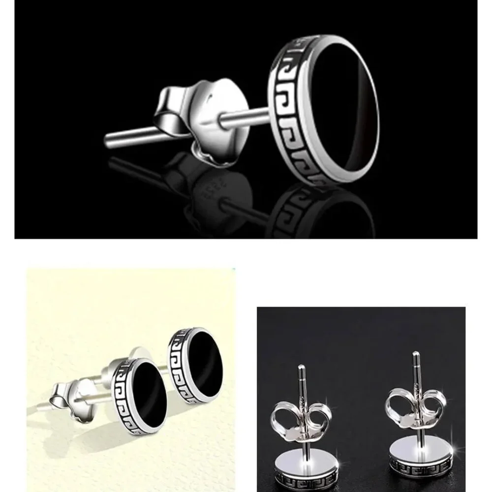 🆕 Greek 6mm Black Button Style 18K White Gold Earring Studs  🆕 Hypoallergenic! - Picture 2 of 9